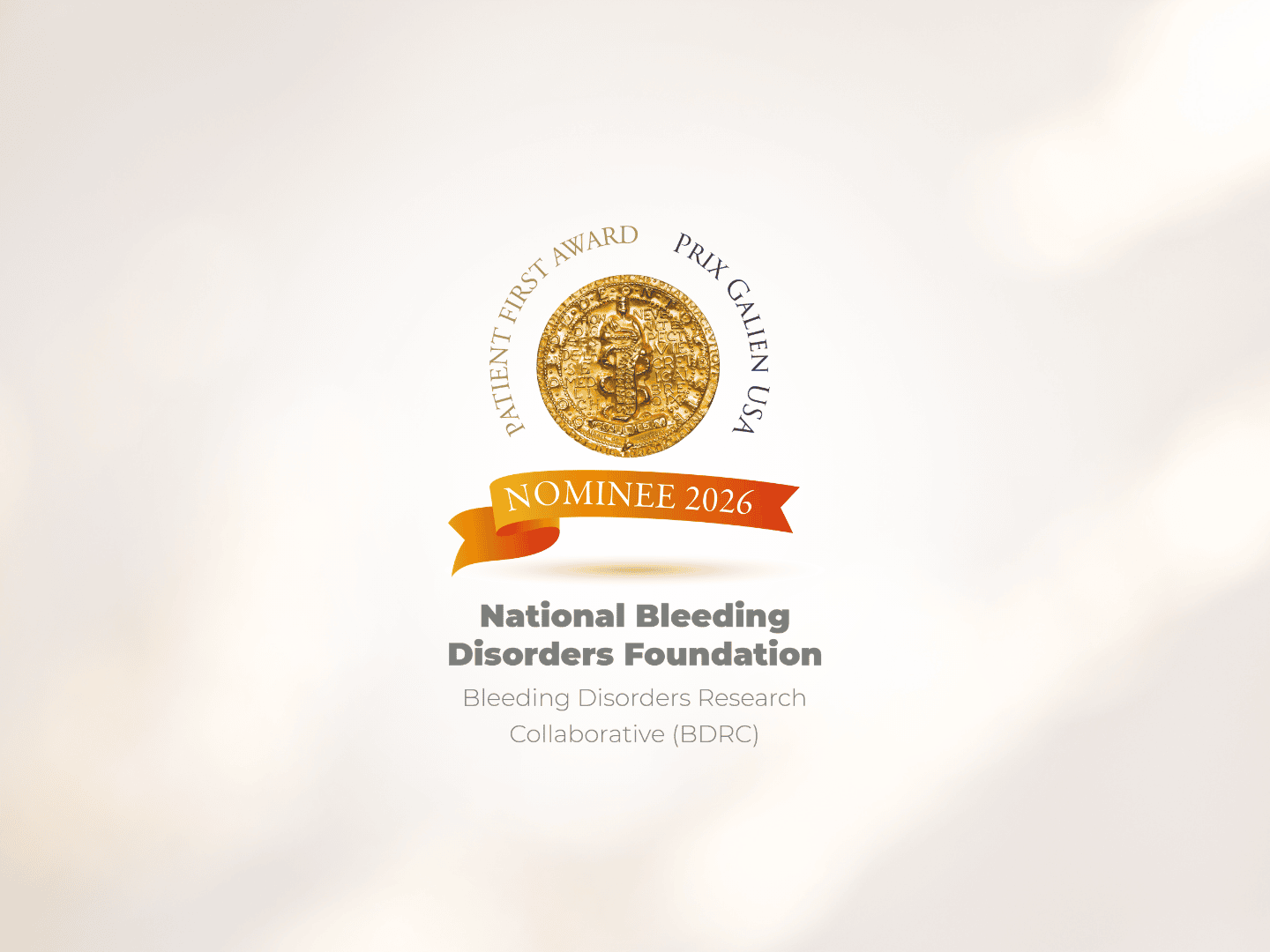 A gold metal surrounded by text that says Patient First Prix Galient Award
