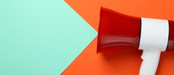 Horn on orange and blue background