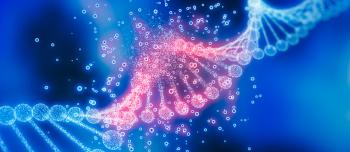 Image of a blue gene helix with a red section in the center