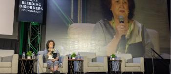 Jeanne White-Ginder on stage at the Bleeding Disorders Conference