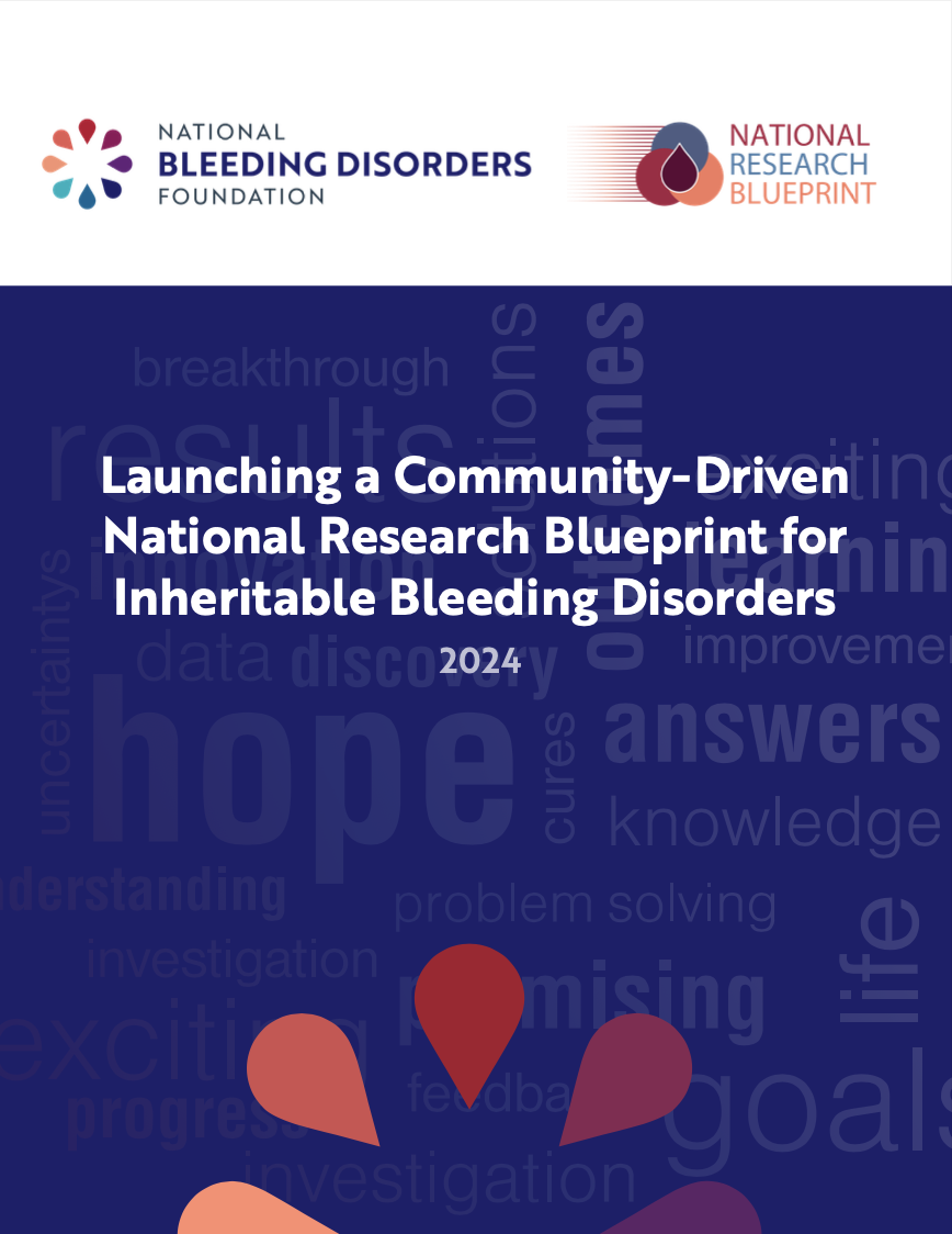 A document titled "Launching a Community-Driven National Research Blueprint for Inheritable Bleeding Disorders 2024"